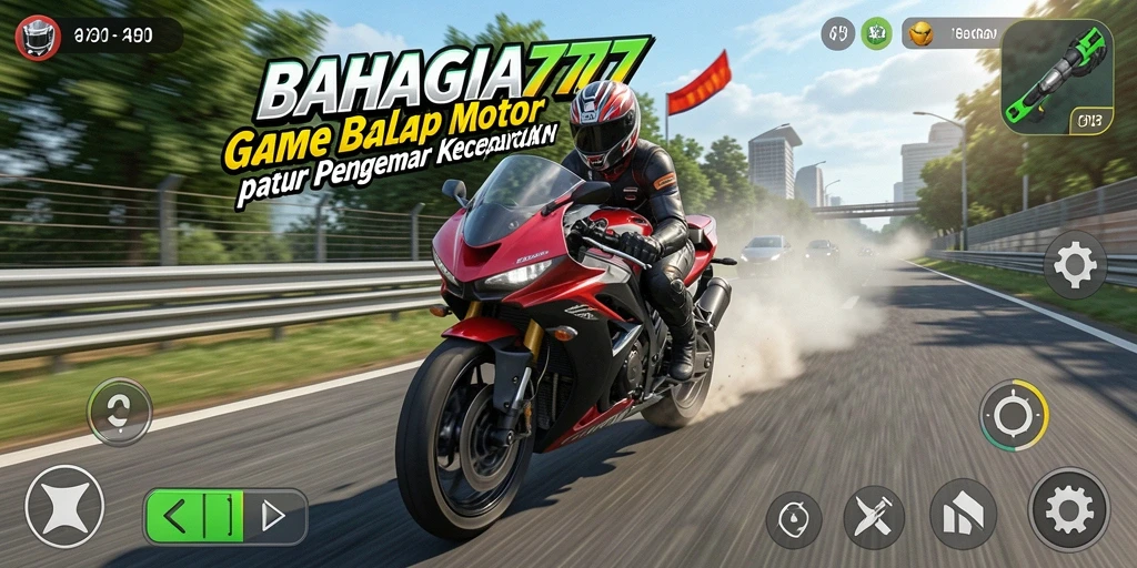 Tampilan gameplay BAHAGIA777 saat balapan motor yang mendebarkan.