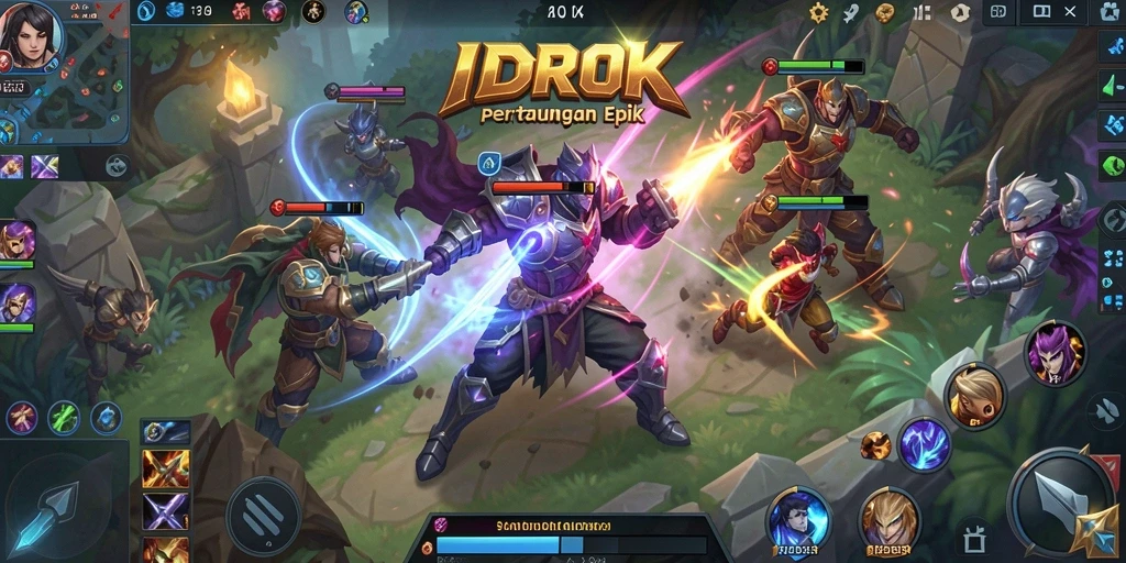 Tampilan menarik dari gameplay <strong>IDROK</strong> yang penuh aksi MOBA.