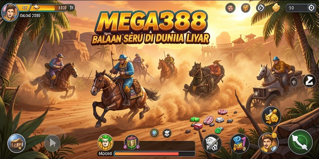 Tangkapan layar gameplay MEGA388 menampilkan balapan mendebarkan dengan kendaraan kustom.