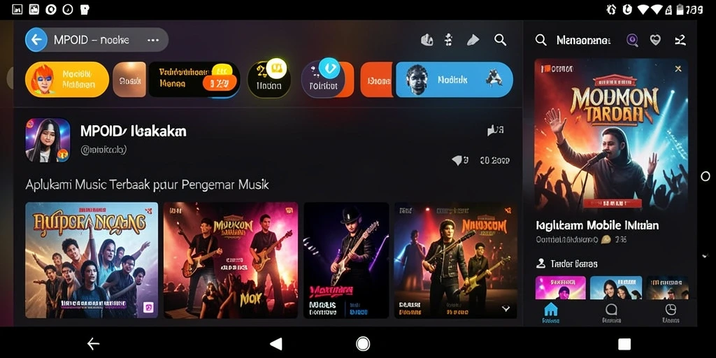 Tampilan antarmuka MPOID dengan tampilan gameplay musik yang menarik.