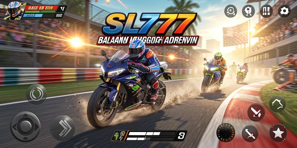 Tampilan gameplay yang mendebarkan dalam balapan motor.